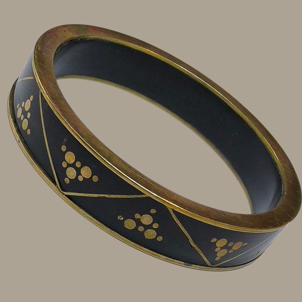 Vintage Black Enamel Brass Austrian Style Bangle Bracelet Michaela‎ Frey Style
